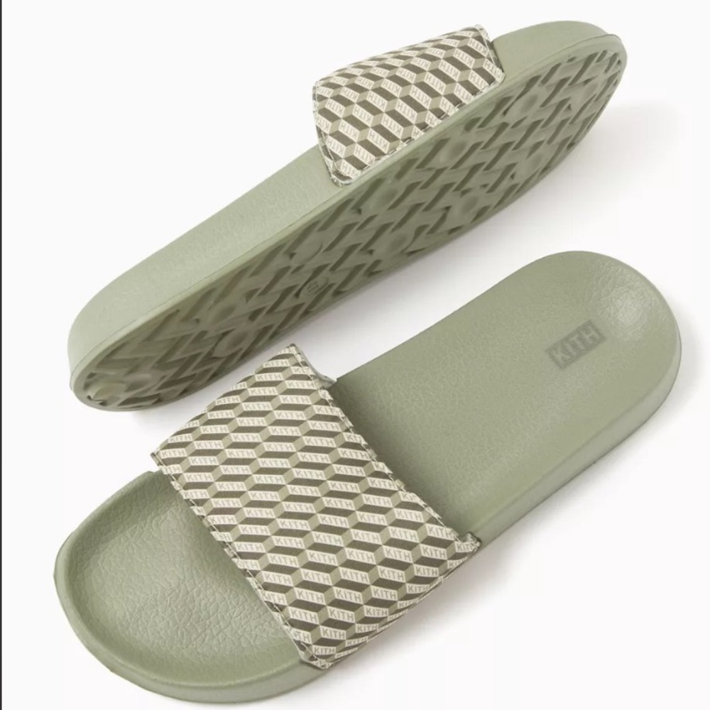 Kith Green and Beige Slide Sandals